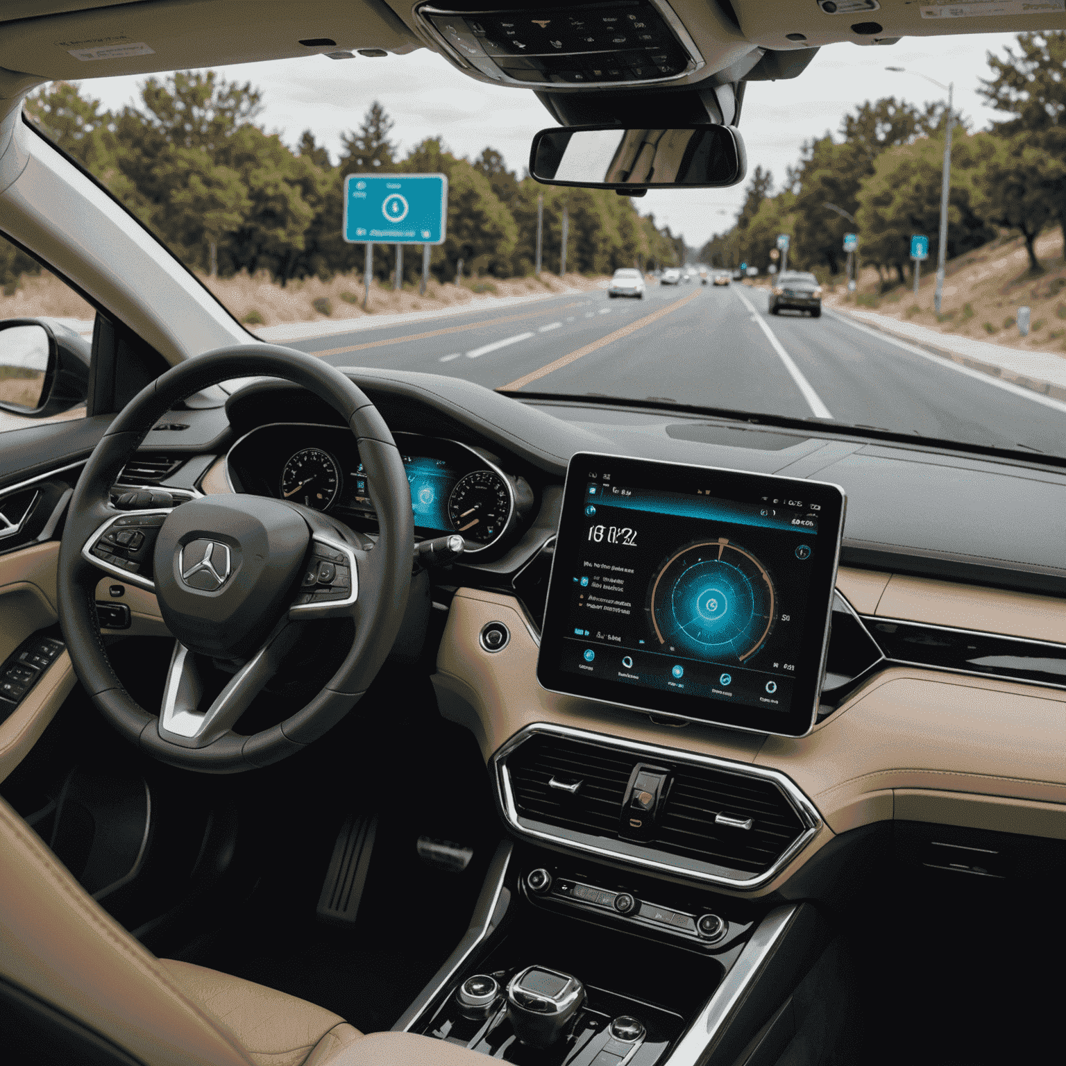 A futuristic car dashboard with biometric sensors and a digital display showing personalized insurance rates based on driver behavior and physiological data