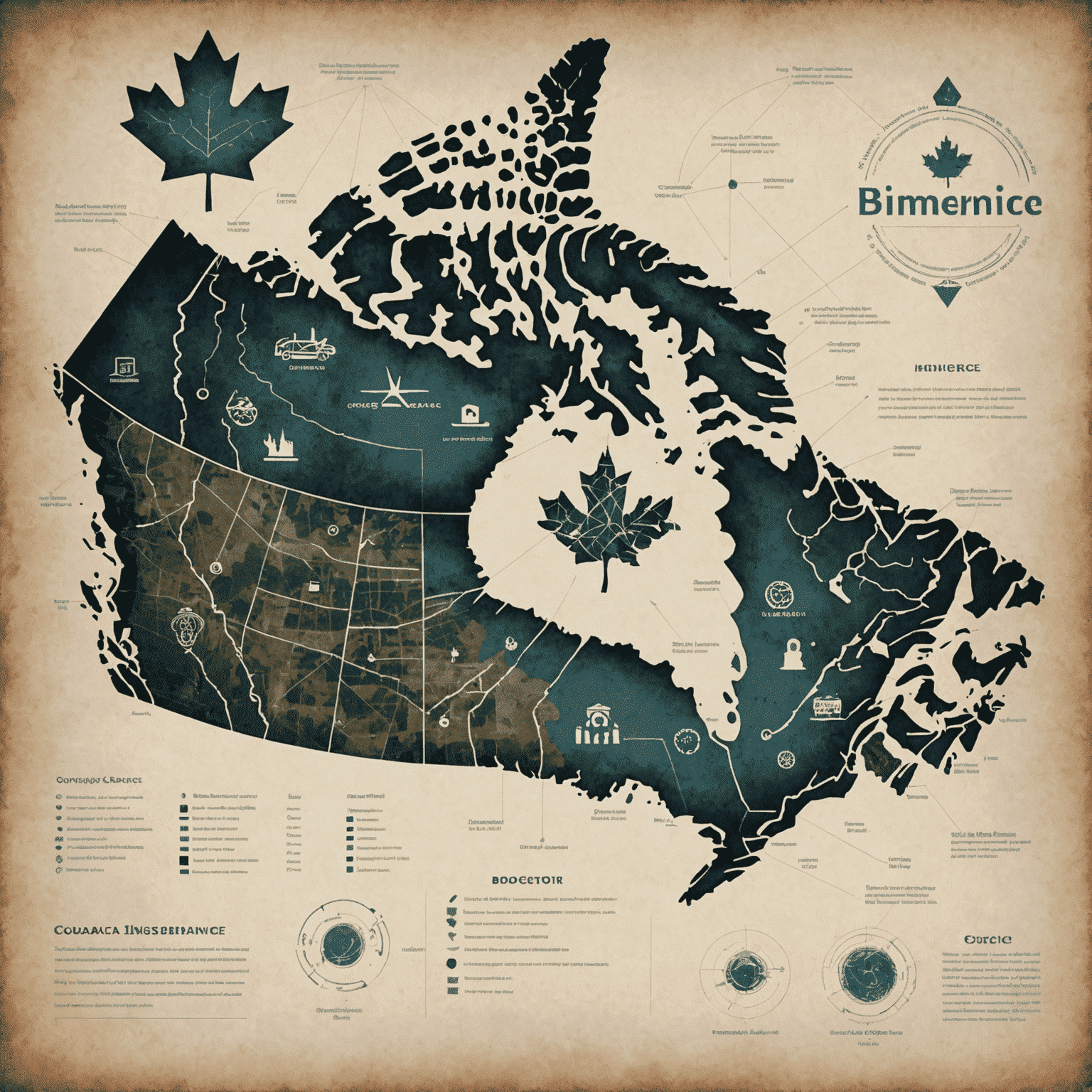 A map of Canada overlaid with biometric symbols such as fingerprints, eye scans, and car silhouettes, representing the adoption of biometric car insurance across the country