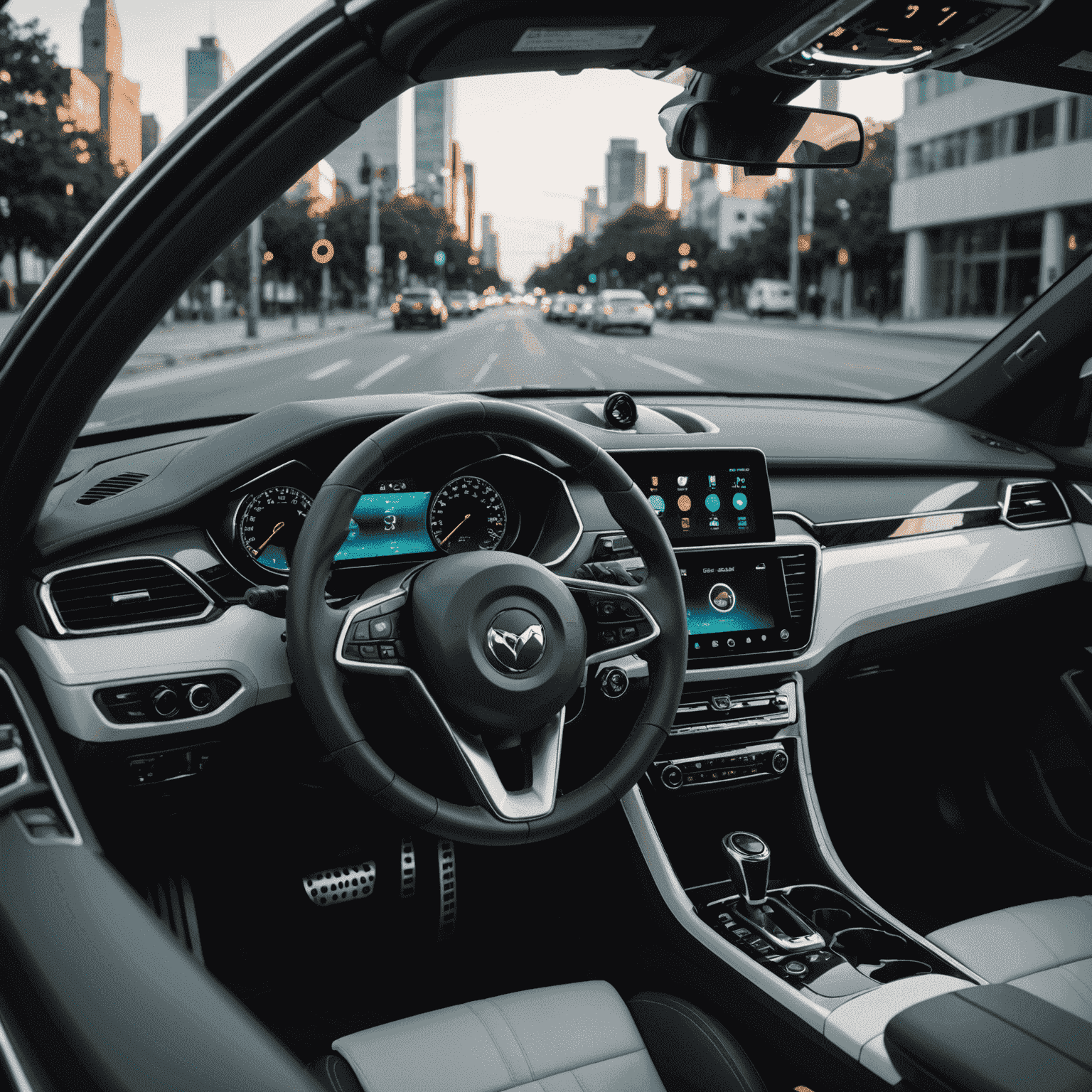 A futuristic car dashboard displaying biometric data such as heart rate, stress levels, and alertness scores, alongside traditional metrics like speed and fuel levels